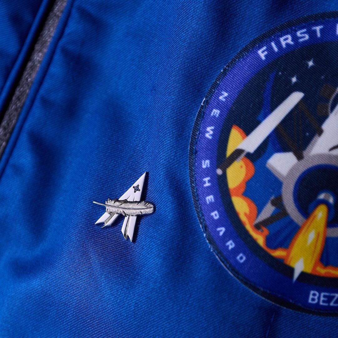 Blue Origin Logo on the jumpsuit