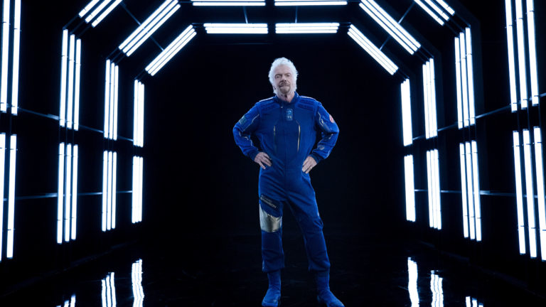 Sir Richard Branson in Virgin Galactic flight suit 