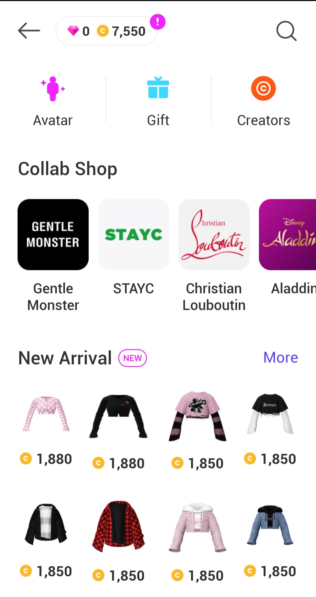 A collab shop in Zepeto metaverse 