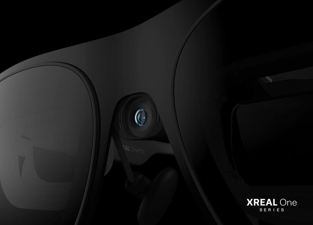 XReal AR Glasses have a new modular camera featured here in a detail shot.